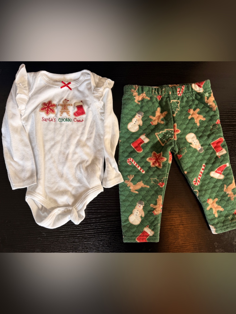 Kids Holiday Set - White Top & Green Holiday Print Pants